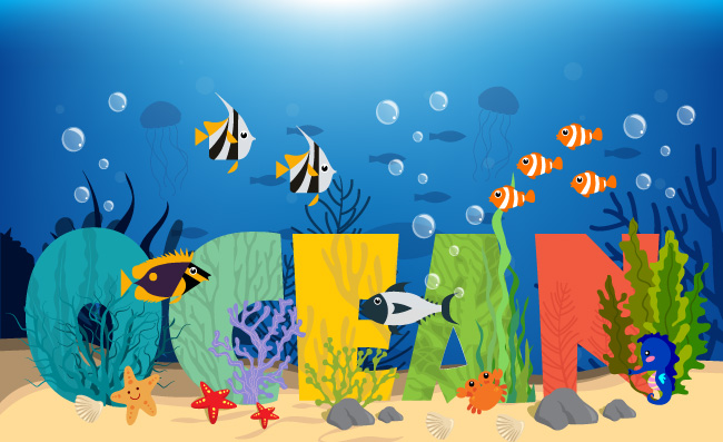 海底珊瑚卡通矢量动物素材元素