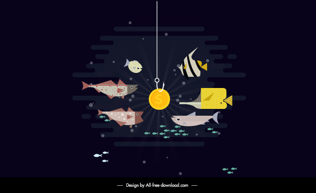 海洋钓鱼矢量插画动物素材