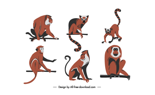 猴子扁平插画动物矢量卡通素材