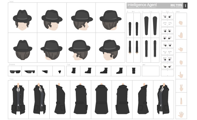 带帽子穿风衣的卡通人物形象设计分解图