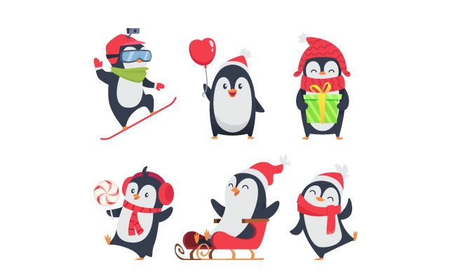 卡通冬季插图各种行动吉祥物企鹅卡通人物形象