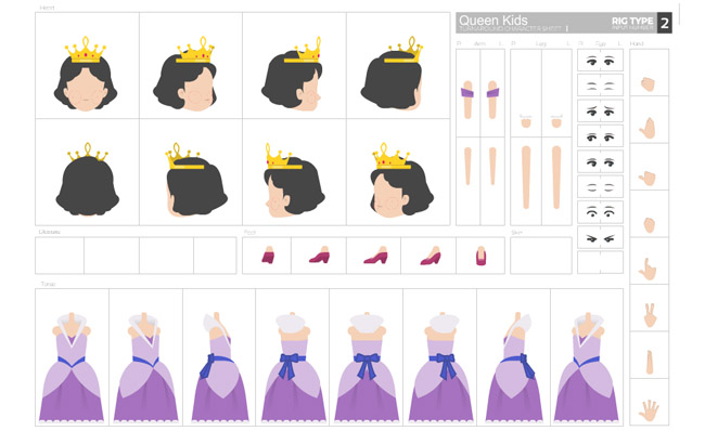 戴皇冠穿公主裙的卡通动漫女孩人设素材