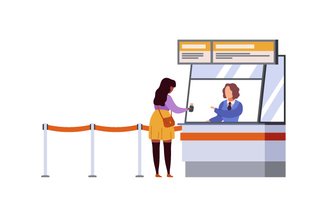 卡通矢量女人旅行登记机场航站楼空中飞行检查机票等待飞机人物