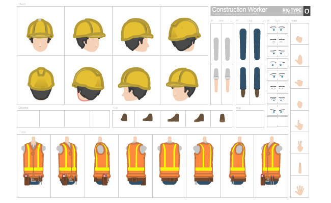 戴黄色安全帽的施工人员卡通动漫形象素材