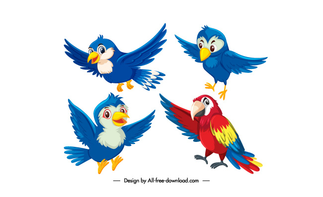 可爱蓝色小鸟动物矢量卡通素材