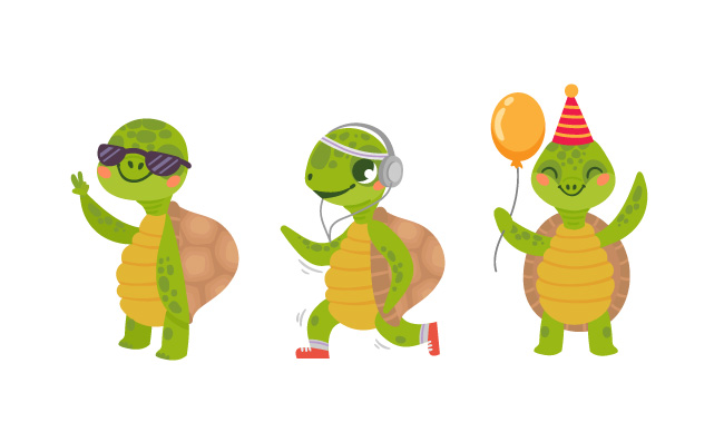 可爱海龟小乌龟吉祥物矢量插图集