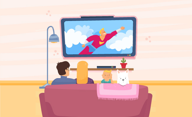 看电视坐在沙发上的一家人插图