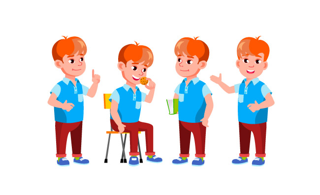 可爱男孩男生孩子姿势卡通插图