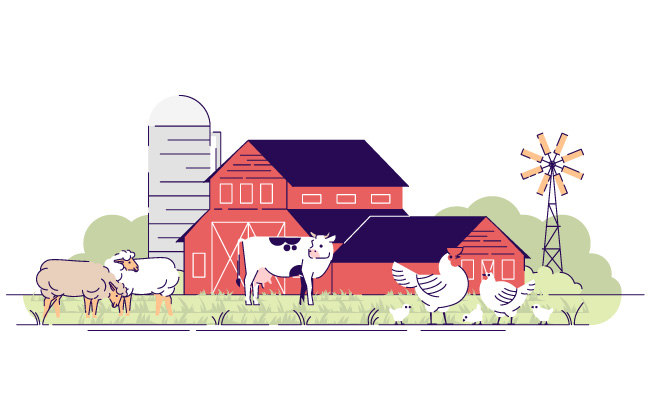 农家矢量畜牧业卡通动物奶牛山羊家禽矢量素材插图