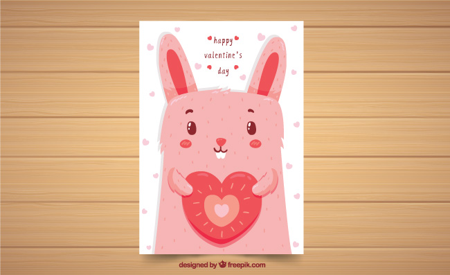 情人节卡片彩绘兔子动物矢量素材图片