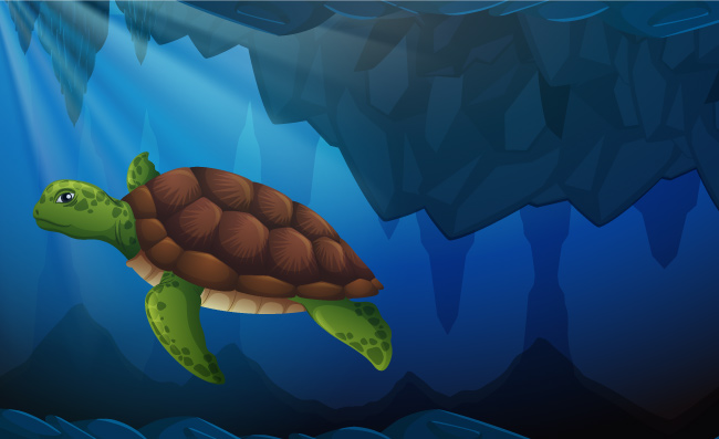 深海海底的大海龟动物素材