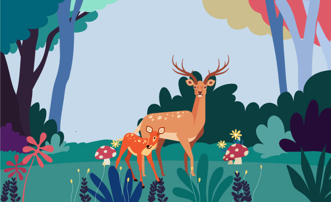 树林森林里的鹿动物素材插画