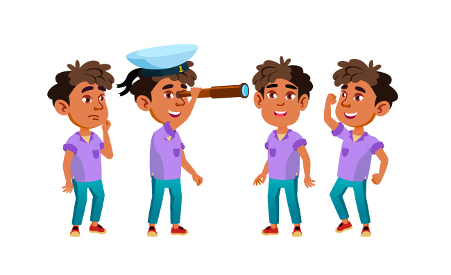 穿紫色短袖的可爱男孩小学生人物素材