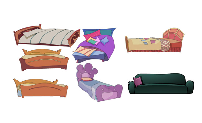 现代风格儿童床铺沙发造型设计动漫素材