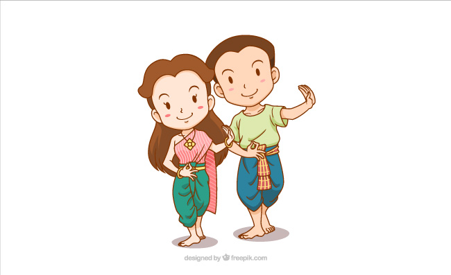 传统泰国舞蹈家卡通Q版人物矢量