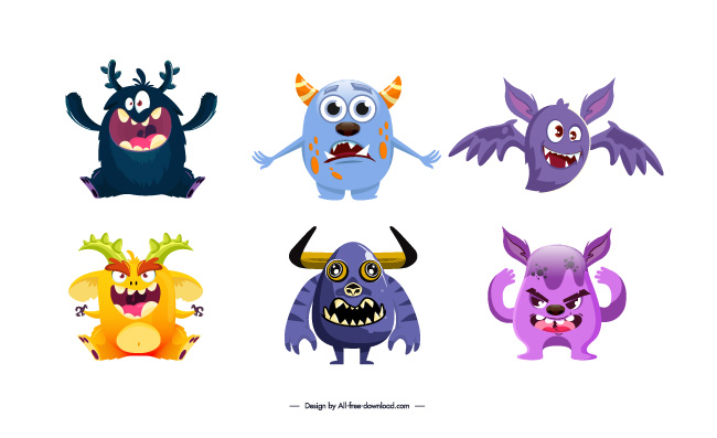 创意超可爱怪物小怪兽形象矢量插图