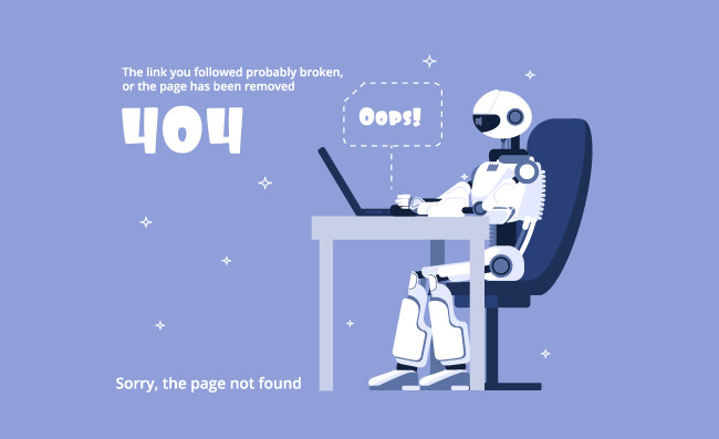 错误404找不到警告网站页面导航机器人矢量插图
