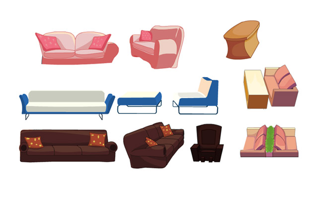 手绘沙发造型设计动画道具素材