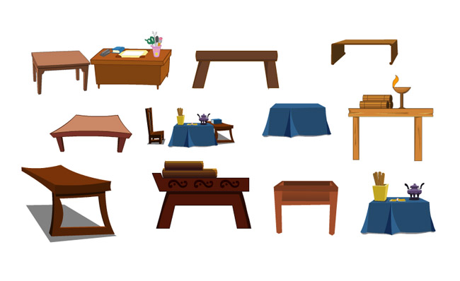 古代人用办公桌及会友桌子动画道具素材
