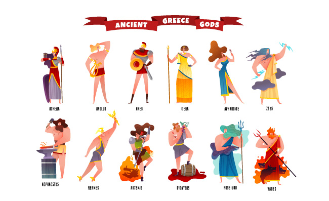 古老希腊神女神卡通漫画人物矢量图片