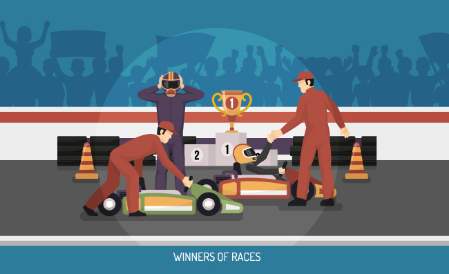 卡丁车赛车比赛的插图比赛获胜者司机锦标赛矢量图