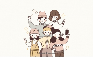 卡通漫画漂亮颜色淡色人物合照矢量插图_漫品狗_MG动画短片素材_flash源文件_动漫矢量图免费素材网