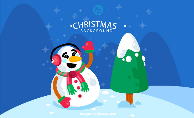 卡通圣诞节雪地雪人矢量素材