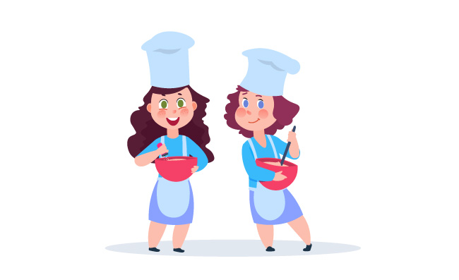 可爱卡通厨师装扮女孩卡通矢量人物插图
