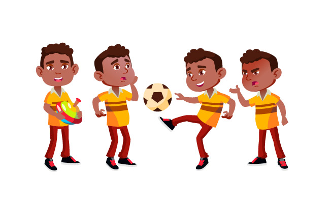 男孩孩子表情学龄前儿童足球插图美国黑人男孩卡通插图