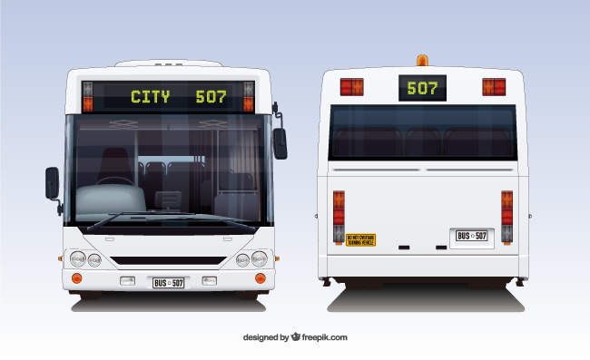 白色507路公交车正反面透视图巴士矢量插图