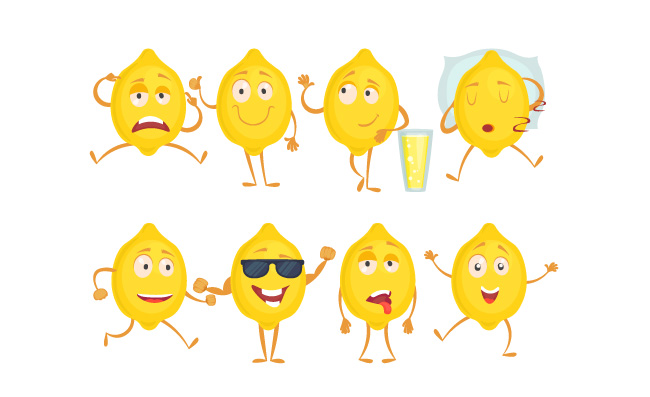 柠檬拟人人物水果卡通形象各种姿势矢量吉祥物