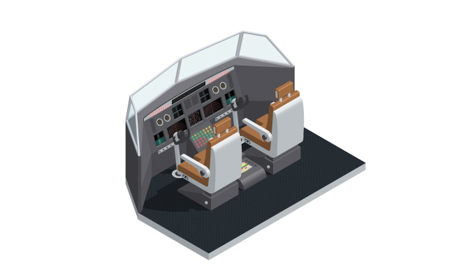 车辆驾驶室飞机内部驾驶舱侧视图立体矢量图