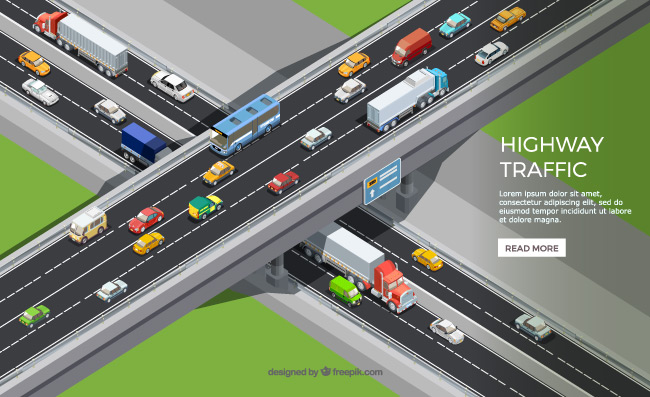 城市高速公路交通车辆矢量立体插图