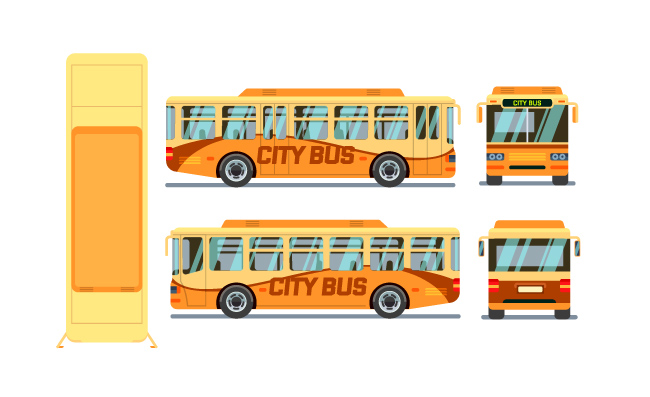 城市公交车不同视角透视图矢量