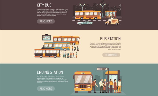 城市公交车横幅公共交通信息矢量图