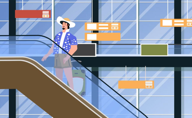 男生乘坐机场扶梯MG动画视频制作人物ae模板