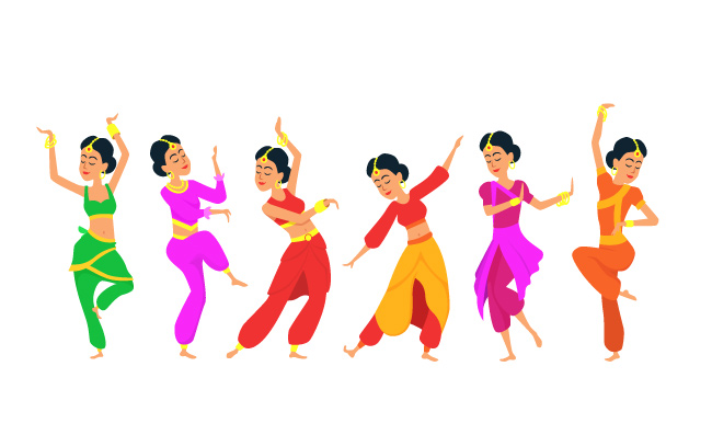 女性印地安舞蹈家女印度舞者漫画人物跳舞传统种族印度舞者卡通服饰素材