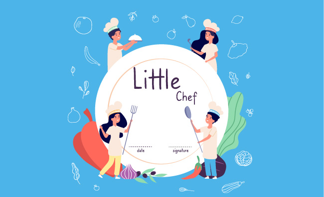 烹调食物宣传插图背景孩子们烹饪矢量做饭背景图片