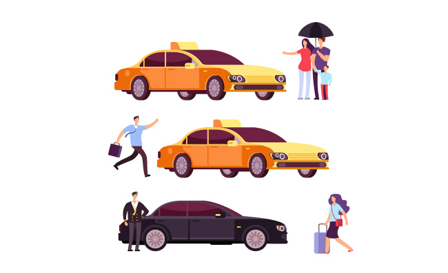 汽车出租外出打车出租车司机乘客出租汽车服务人物矢量
