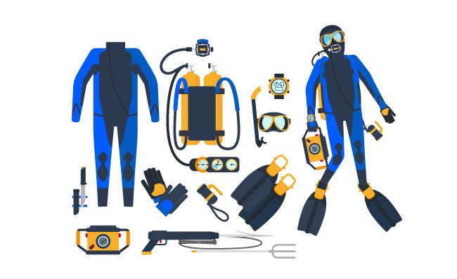 潜水设备元素潜水员矢量图片