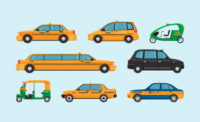 出租车种类不同导航出租汽车汽高级轿车矢量图标