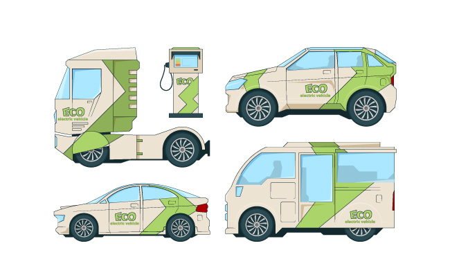 电动汽车卡通能源运输汽车电力运输新型能源汽车矢量