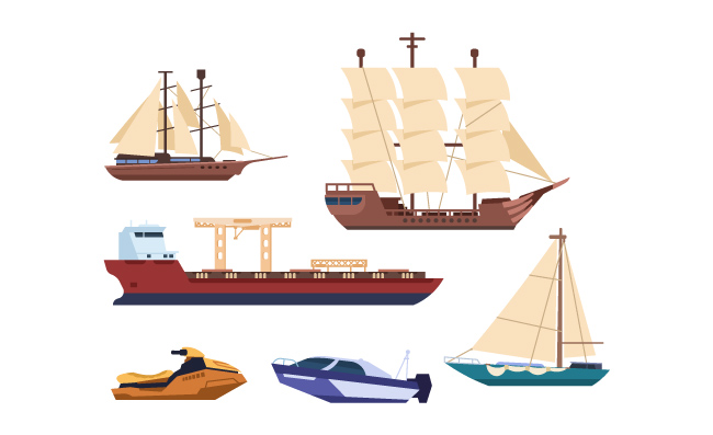帆船汽船远洋运输船只矢量插图