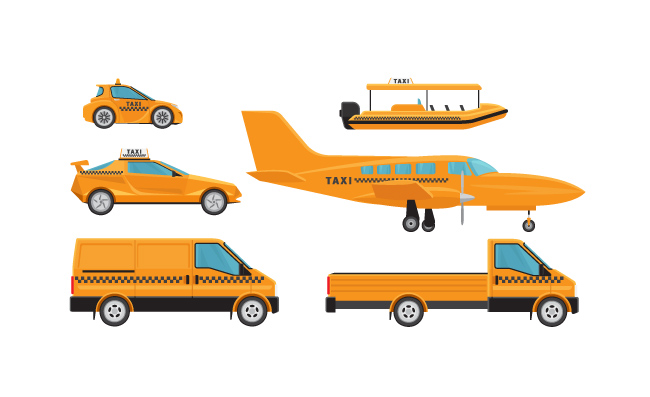 飞机出租汽车出租车不同类型车型插图矢量