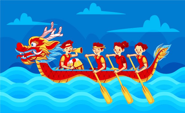 赛龙舟划船比赛人物插图
