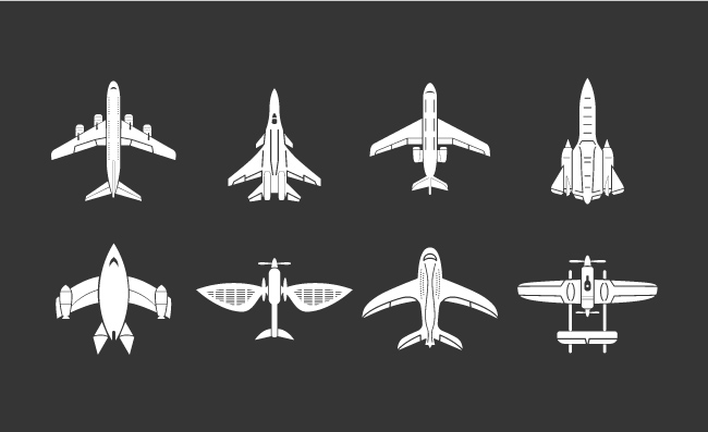 飞机矢量白色顶视图图标