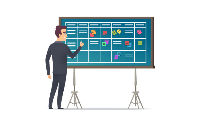商人工作计划日历管理企业日程表清单计划团队黑板展板矢量