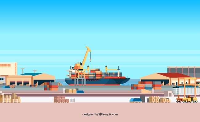 港口码头航海运输集装箱货物仓储插图矢量