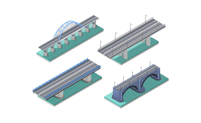 高架桥河流桥梁等距矢量图