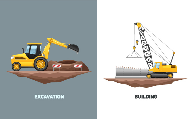 工程机械建筑施工起重机挖掘机矢量图